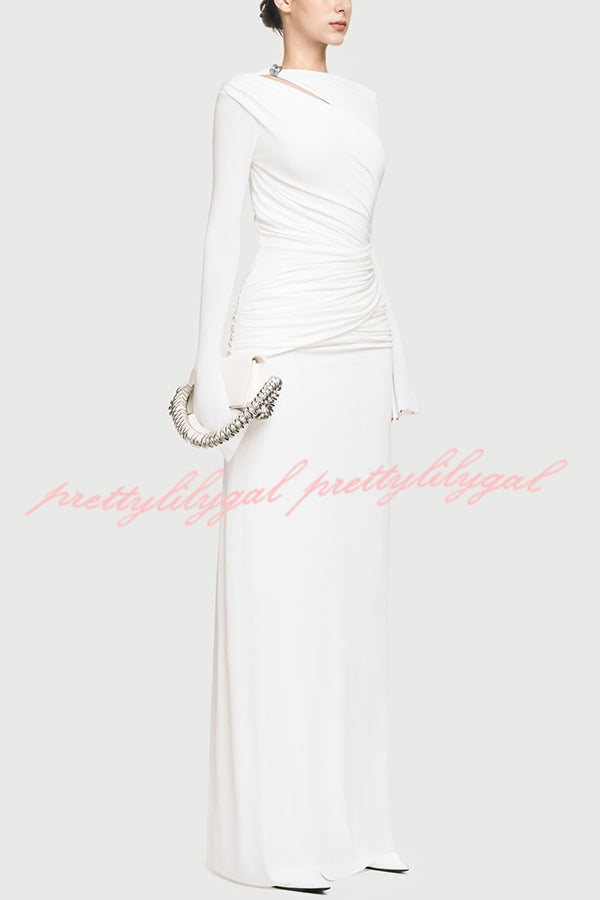 Stylish Long-sleeved Slim-fit Pleated Elegant Maxi Dress