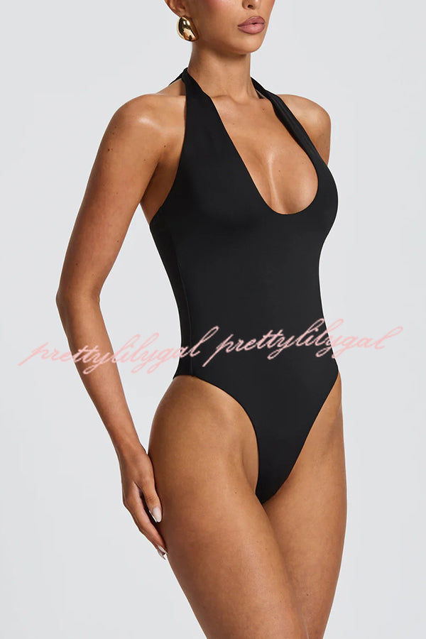 Odele U-shaped Neck Halter Straps Stretch Bodysuit