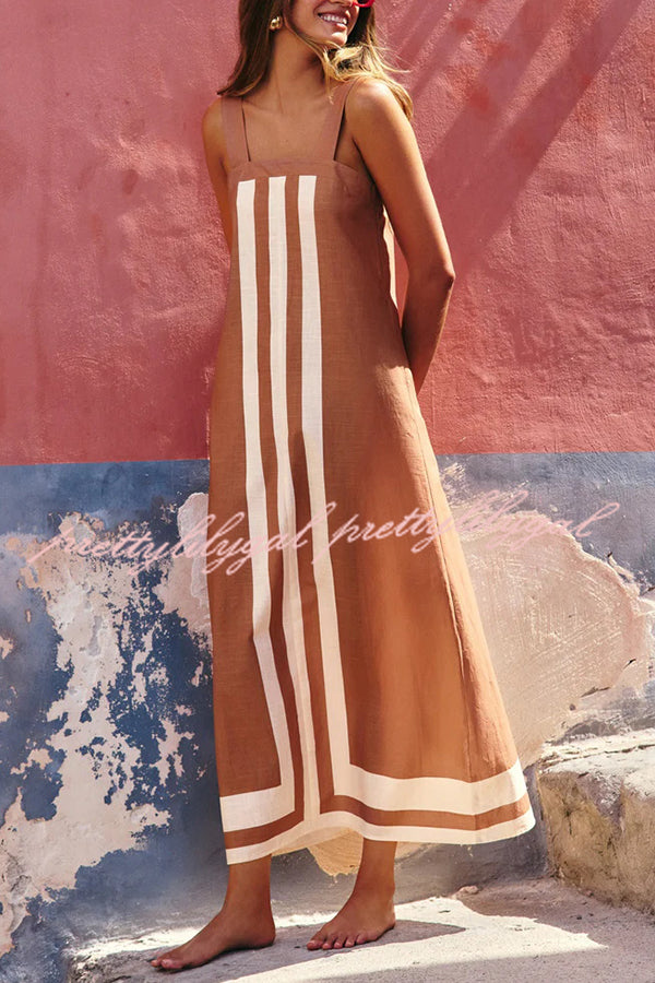 Striped Print Resort Style Casual Sling Maxi Dress