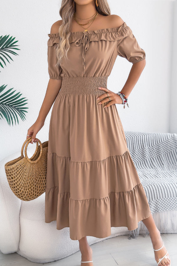 short off the shoulder dress casual Womens Boho Off Shoulder Mini Dress Short Sleeve Floral Self Tie Front A  Line Dress Casual