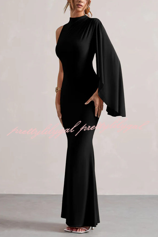 Ready When You Are High Neck One Ruffle Sleeve Maxi Dress