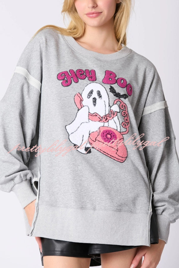 Halloween Cartoon Ghost Sequin Loose Casual Sweatshirt