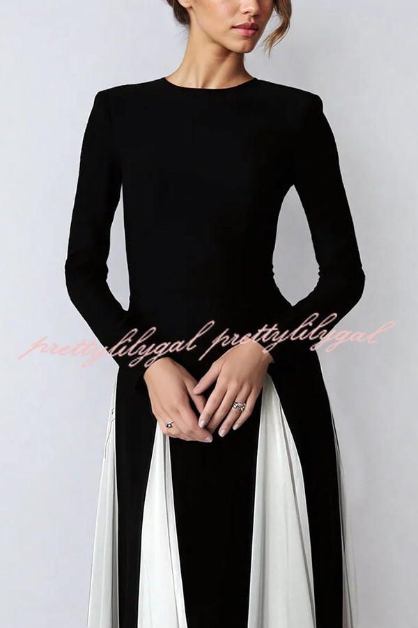 Getting Glam and Elegant Panelled Tulle Long Sleeve A-line Maxi Dress