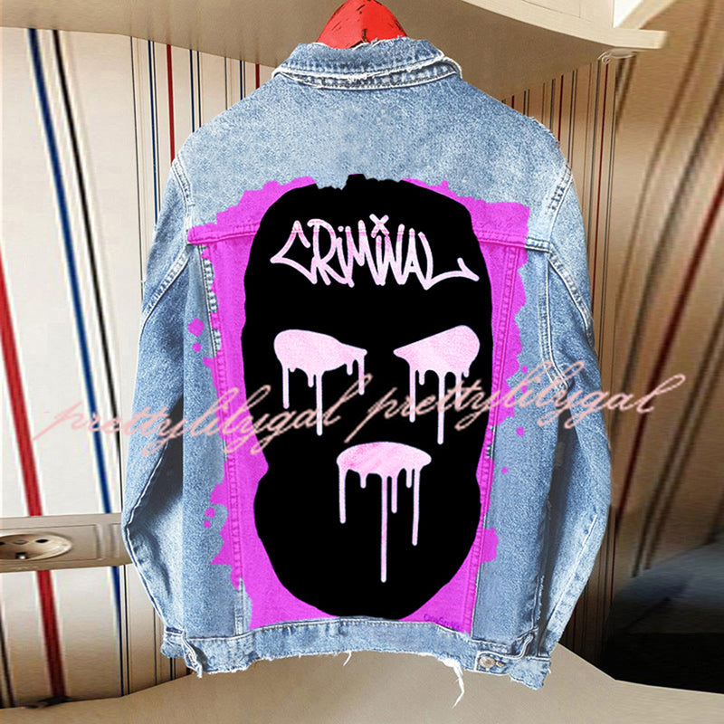 Halloween Print Long Sleeve Denim Jacket