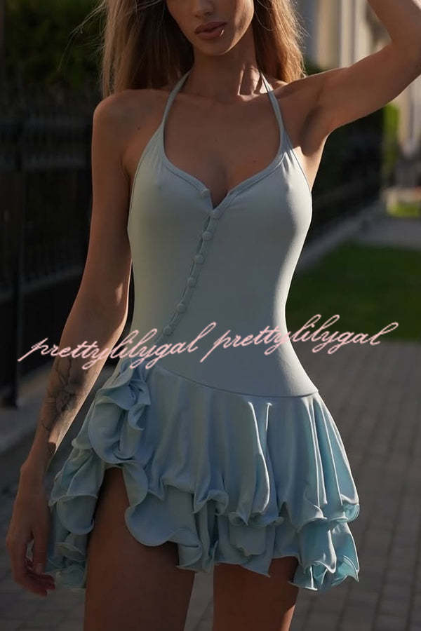 Solid Color Sexy Halter Tie Single Breasted Slim Mini Dress