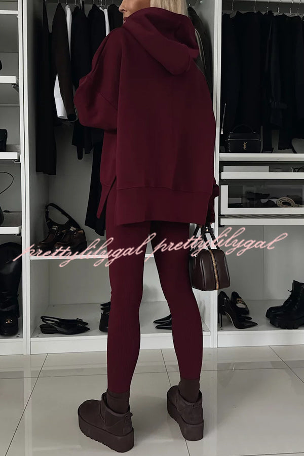 Fashion Loose Casual Hooded Long Sleeve Sweatshirt and Elastic Waist Leggings Set