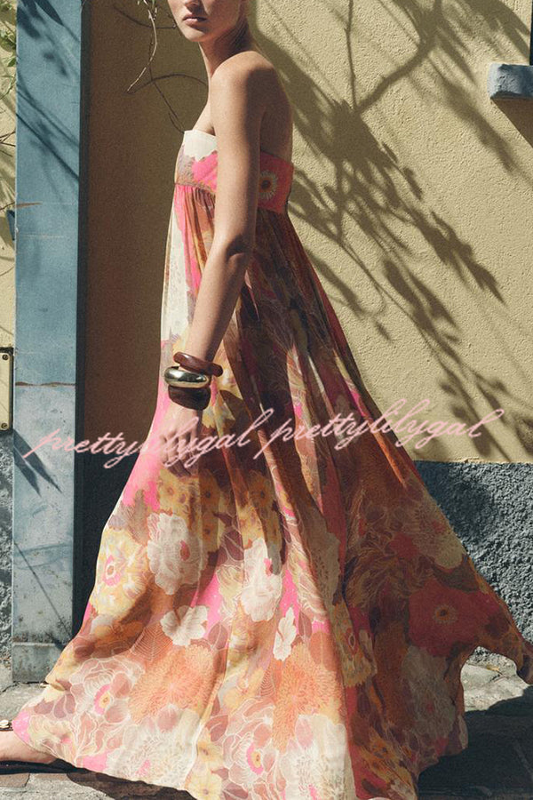 Shelia Ethnic Floral Print Off Shoulder A-line Maxi Dress
