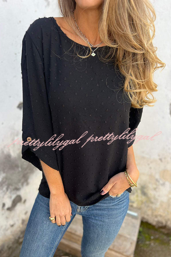 Kaitlin Chiffon Jacquard Button Half Sleeve Casual Loose Blouse