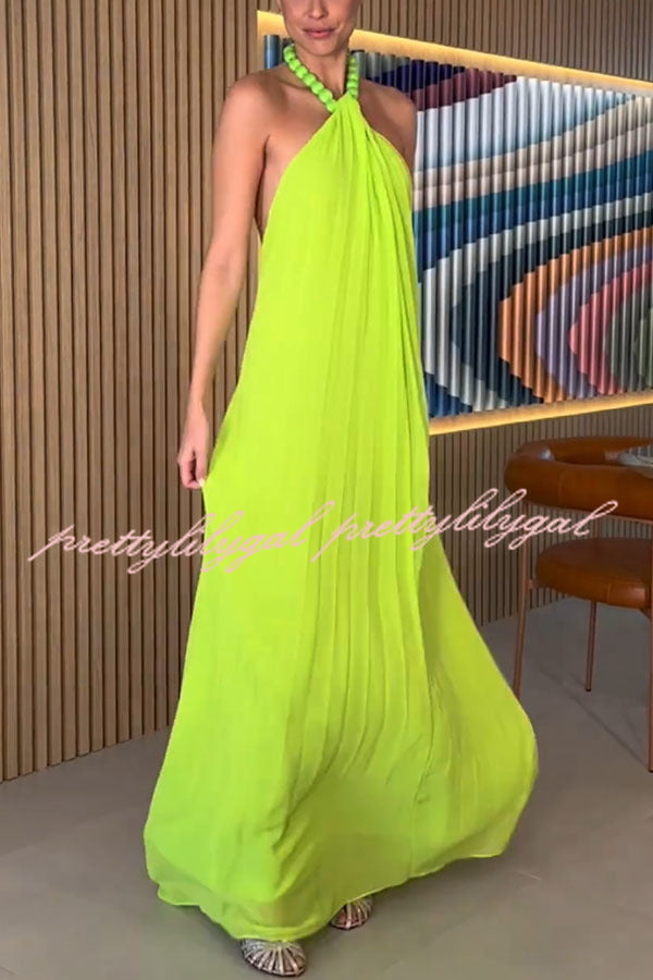 Ellise Chiffon Beads Halter Neck Backless A-line Maxi Dress