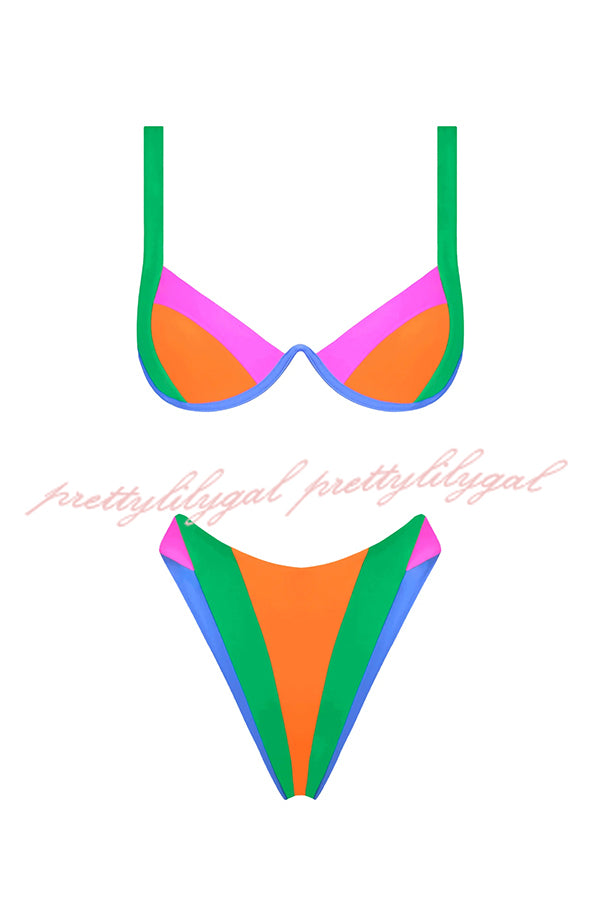 Bold Summer Colorblock High Rise Stretch Two-piece Bikini Swimsuit