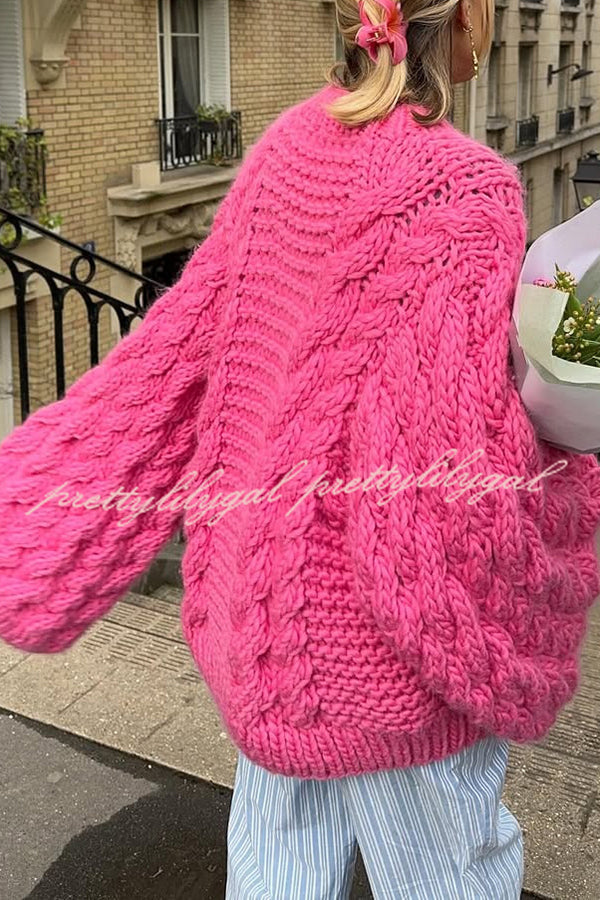 Solid Color Loose Round Neck Long Sleeve Casual Knitted Sweater