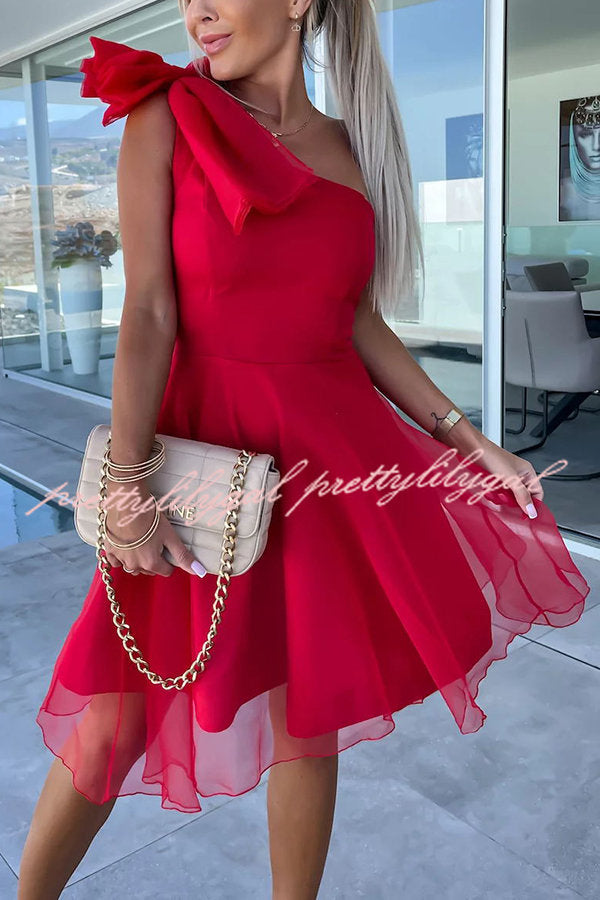 Lifetime Celebrations Tulle One Shoulder Bow Design Mini Dress