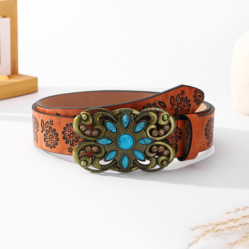 Retro All-match Pattern Turquoise Fashion Belt