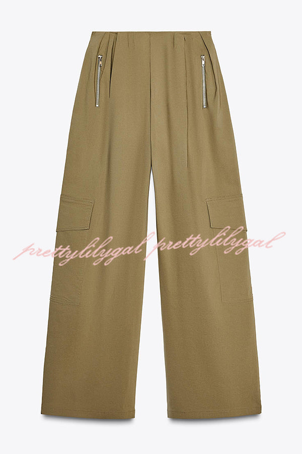 Fashionable Elastic Waist Workwear Wide-leg Pants