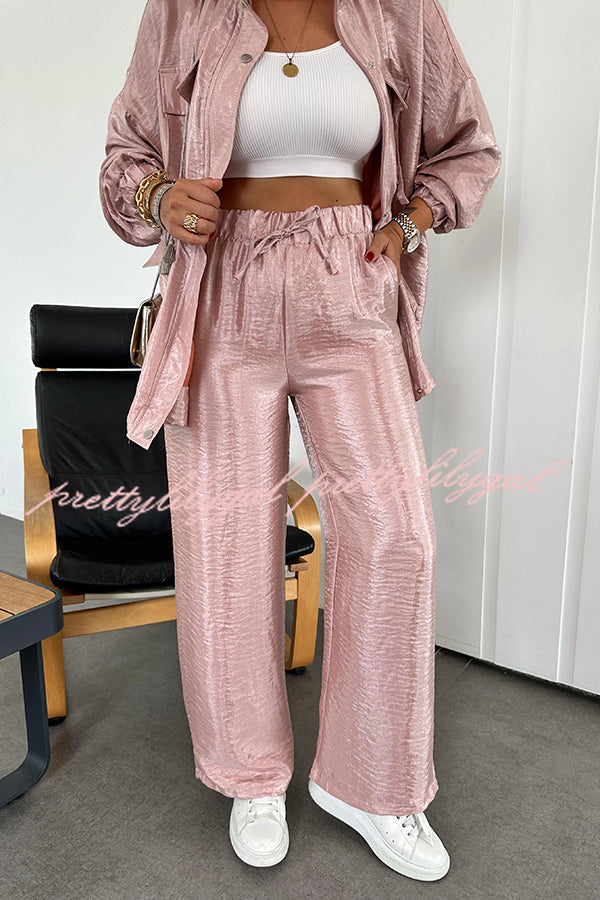 Easy on Me Metallic Fabric Elastic Waist Pocketed Wide Leg Pants