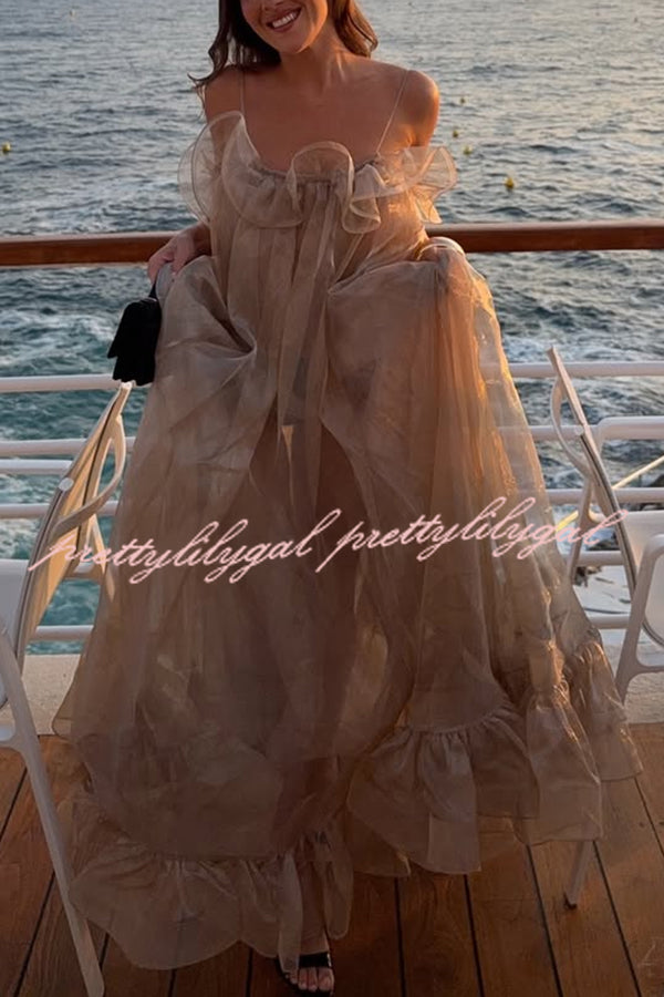 By The Sea Organza Ruffle High Low Hem Slip A-line Maxi Dress