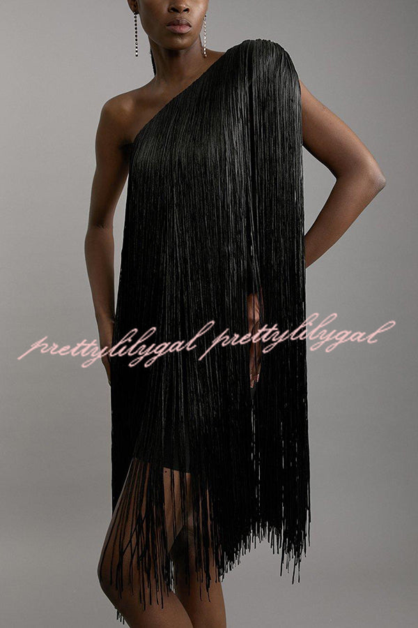 Fashion One-shoulder Slim-fit Elegant Tassel Mini Dress
