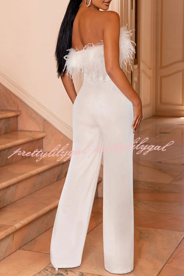 First Class High Rise Feather Stretch Waist Jumpsuit