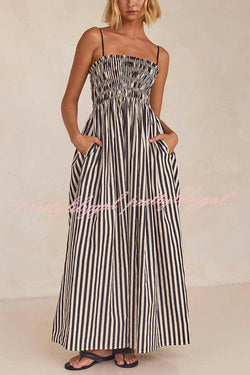 Mariela Stripe Smocked Bust Pocketed Slip Loose Maxi Dress