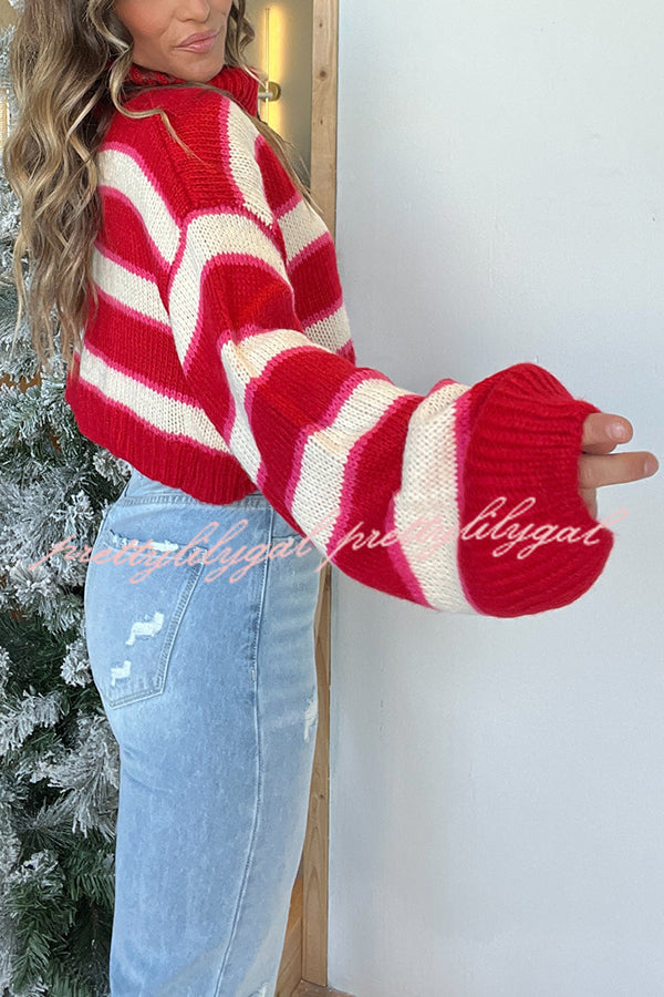 Fashion Striped Turtleneck Long Sleeve Loose Knit Sweater