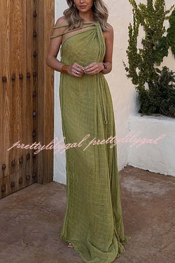 Island Soul Linen Blend One Shoulder Draped Braids Cover Up Maxi Dress