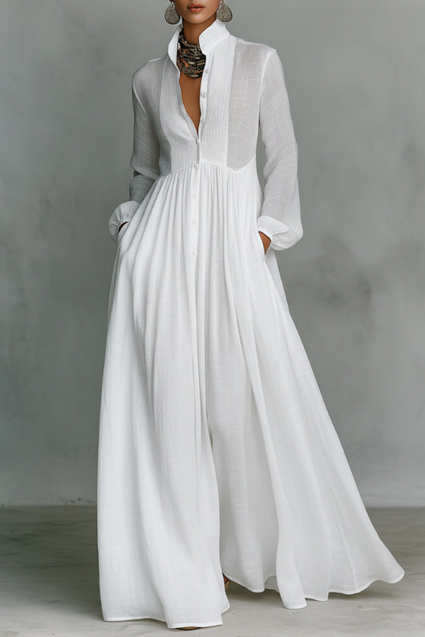 long sleeve pocket maxi dress Solid Color Stand Collar Long Sleeve Casual Pocket Maxi Dress –  prettylilygal