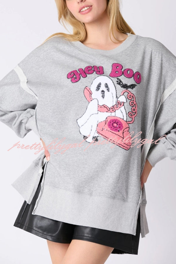 Halloween Cartoon Ghost Sequin Loose Casual Sweatshirt