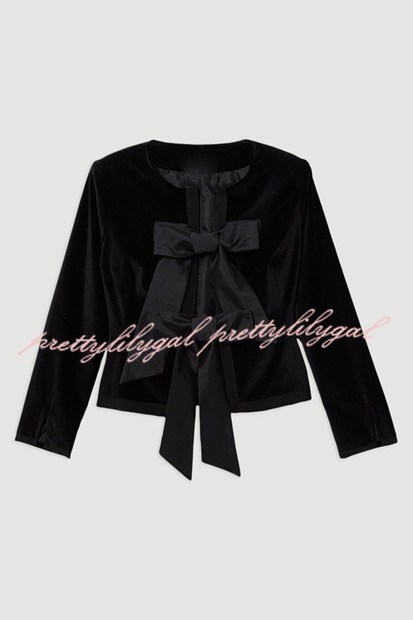 Cue The Cocktails Velvet Tailored Taffeta Bow Detail Peplum Jacket