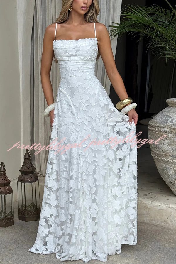 Francis Floral Burnout Jersey Fabric Cowl Neck Back Lace-up Maxi Dress