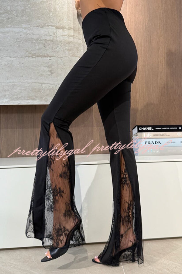 Dazzling Night High Waist Side Lace Hem Stretch Flare Pants