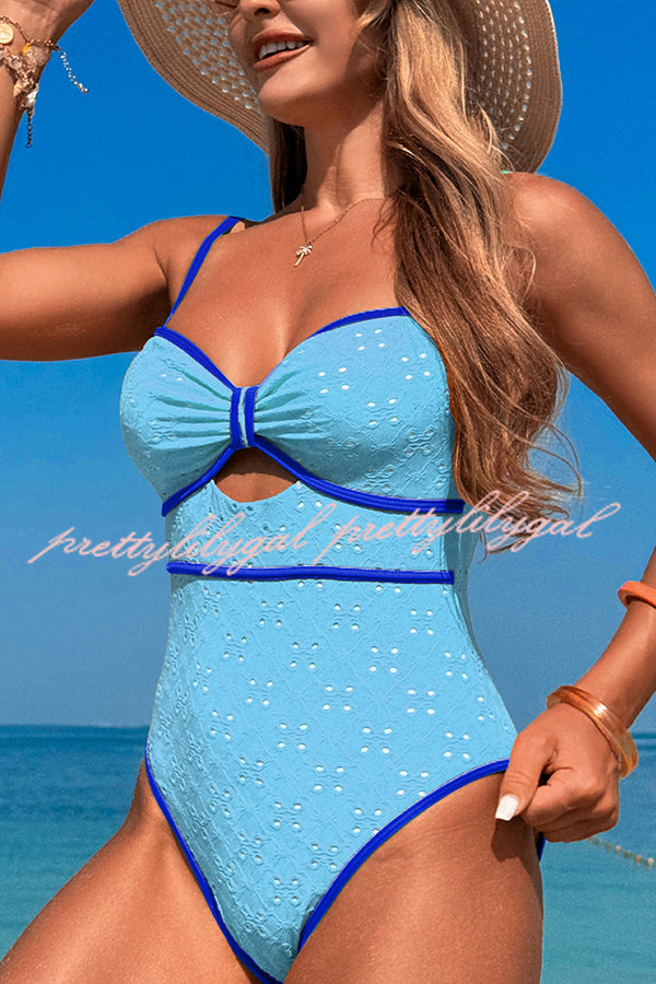 Fashion Contrast Color Hollow Stretch One-piece Swimsuit