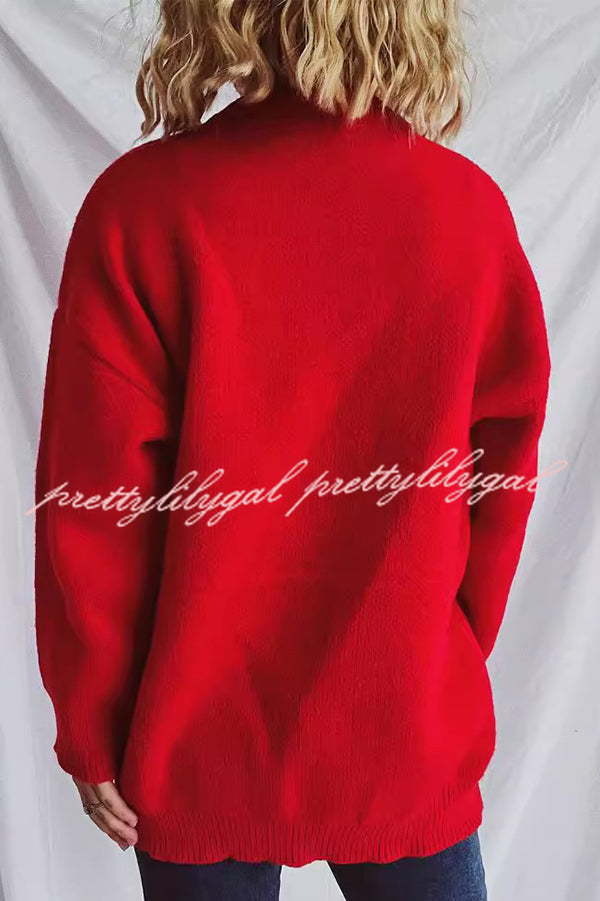 Love Jacquard Loose Cute Bowknitted Long Sleeve Sweater