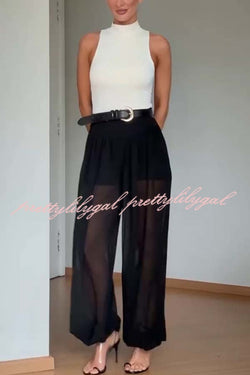 Autumn Avenue Chiffon See-Through Elastic Waist Aladdin Bloomers Pants