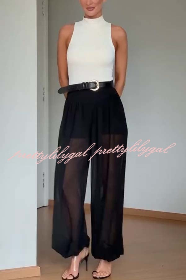 Autumn Avenue Chiffon See-Through Elastic Waist Aladdin Bloomers Pants