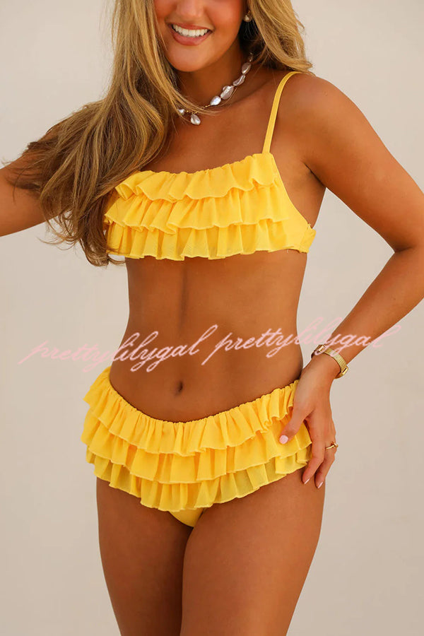 Sweet Summer Mood Tiered Ruffle Design Stretch Bikini Swimsuit