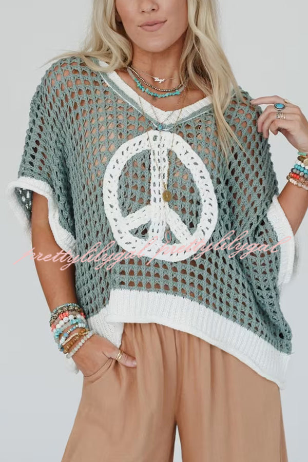 Fashionable V-neck Knitted Hollow Loose Cover-ups