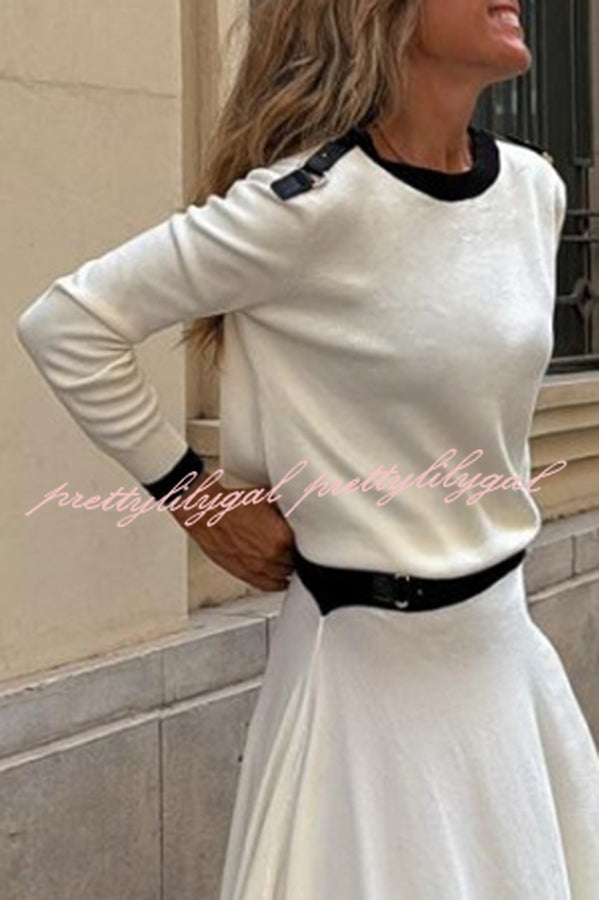 Kadie Colorblock Shoulder Buckle Detail Long Sleeve Loose Top