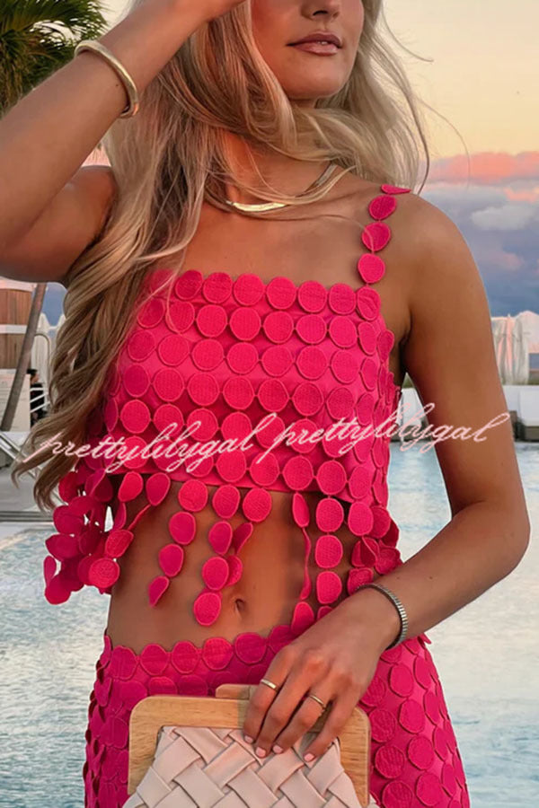 Caitlin See Through Circle Embroidery Square Neck Tassle Hem Slip Tank