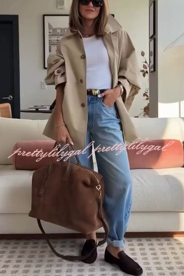 Timeless Fashion Button-breasted Wide Sleeve Pocket Twill A-line Jacket