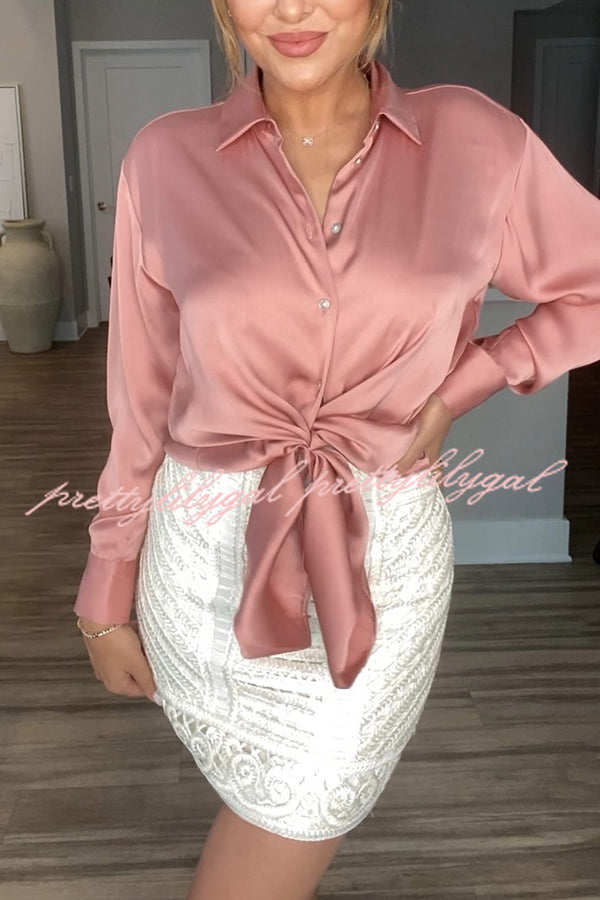 Switch Styles At Will Satin Botton Up Long Sleeve Relaxed Blouse