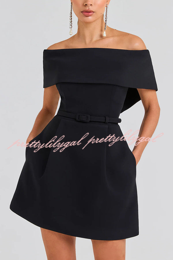 Elegant Evening Lapel Bandeau Removable Belt Pocketed Mini Dress