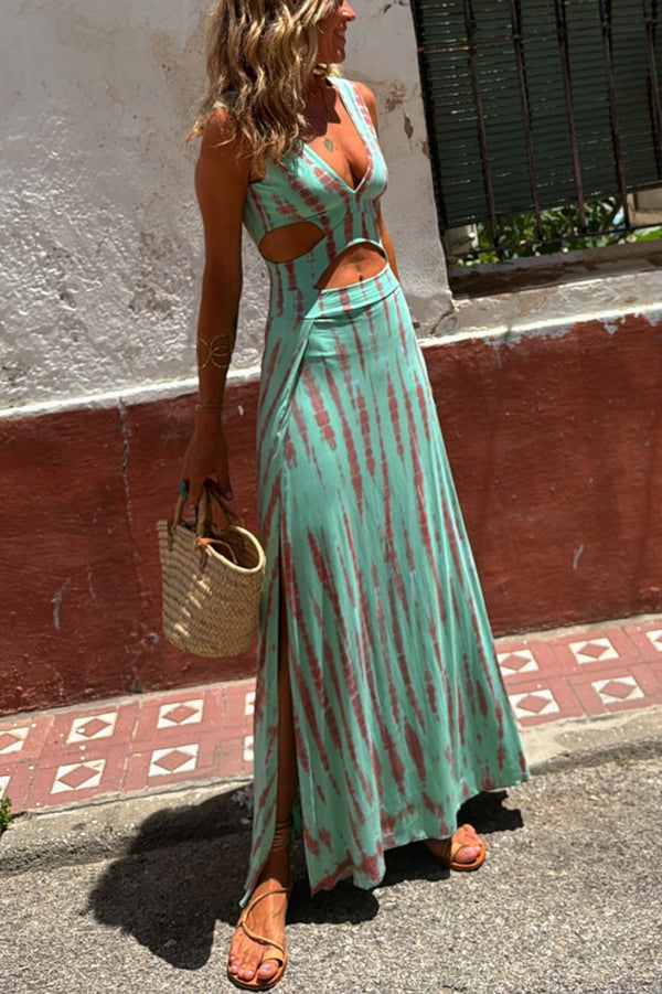 Eleanor Tie-dye Print Cutout Design Slit Stretch Dress – prettylilygal