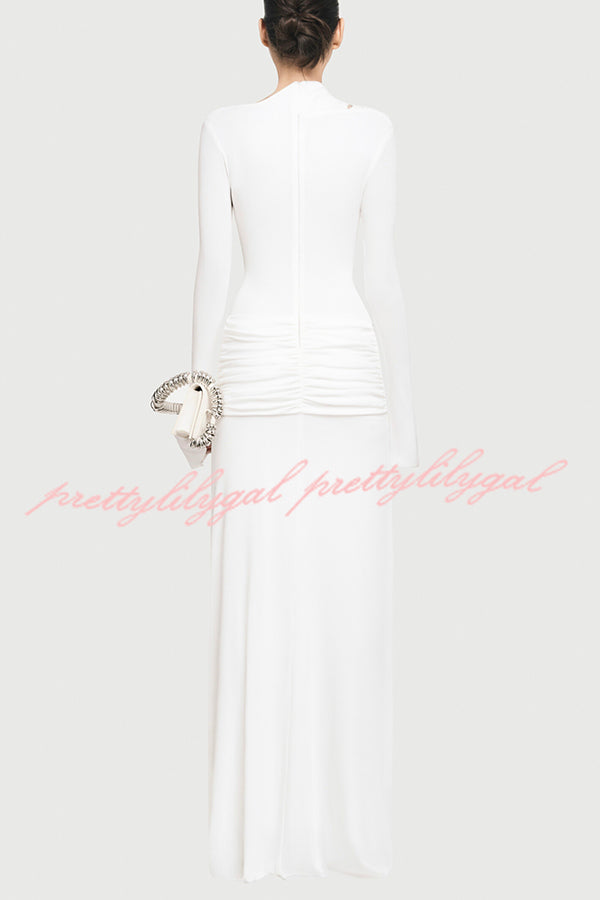 Stylish Long-sleeved Slim-fit Pleated Elegant Maxi Dress