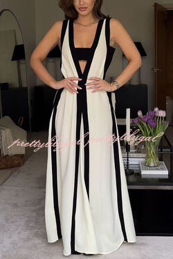 Elegant Piano Keys Reversible Style Colorblock A-line Maxi Dress