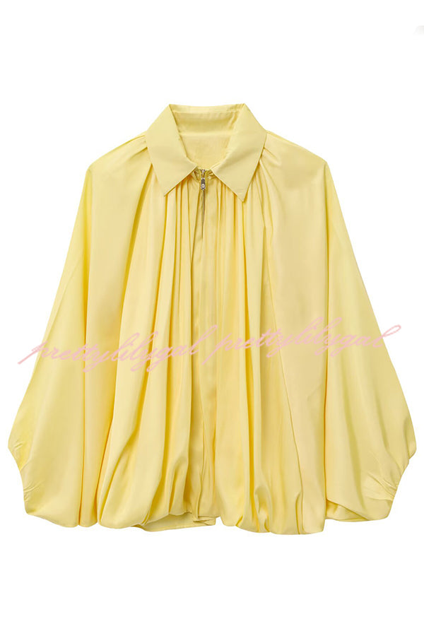 Fashion Lapel Loose Puff Long Sleeve Casual Zipper Jacket