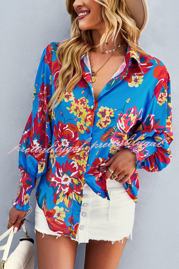 Contrast Unique Print Button Down Long Sleeved Shirt