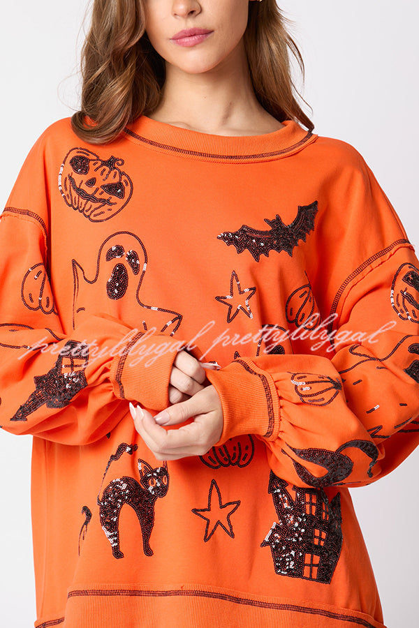 Halloween Graffiti Sequined Loose Casual Sweatshirt