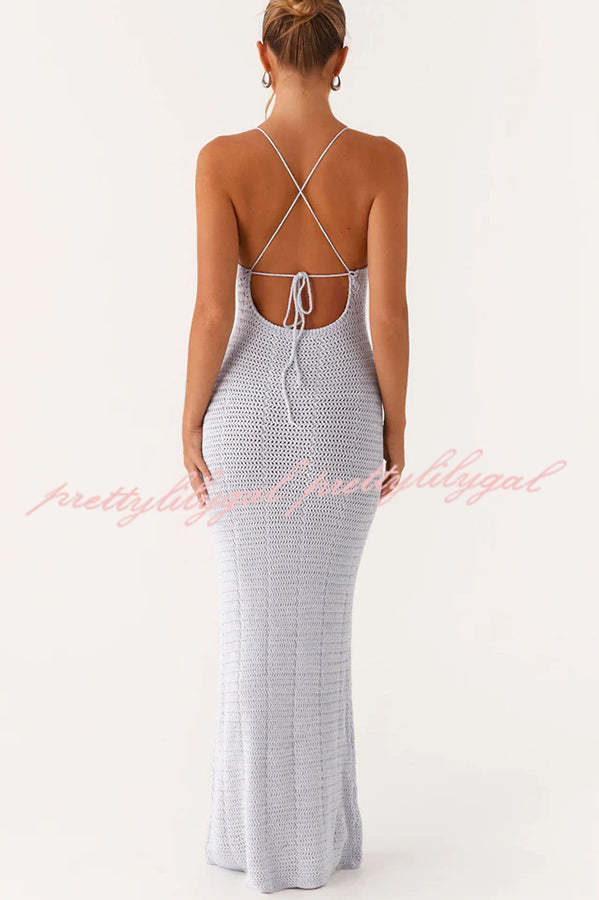 Olivia Crochet Knit Rose Texture Backless Stretch Maxi Dress