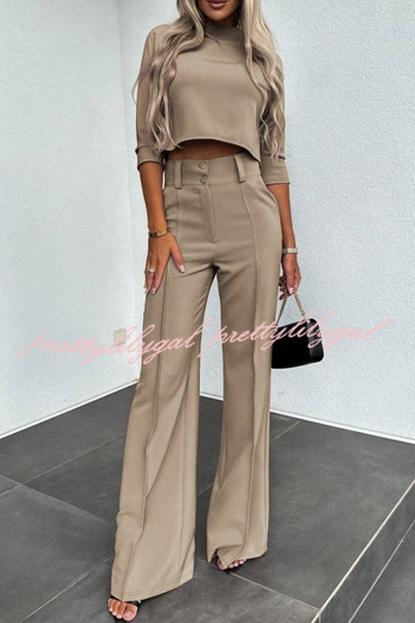 Luisa High Neck Half Sleeve Crop Top and High Rise Pocketed Flare Pants Set