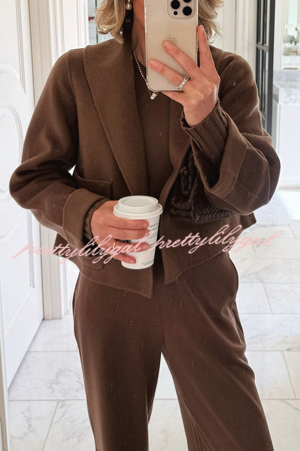 Comfortable Season Shawl Collar Open-front Long Sleeve Flap Pockets Crop Coat